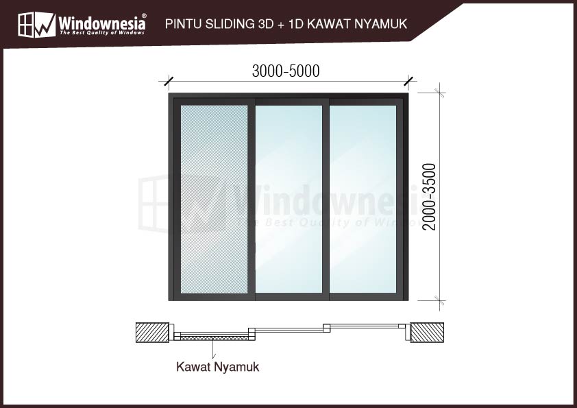 Pintu Geser Kawat Nyamuk Tiga Daun