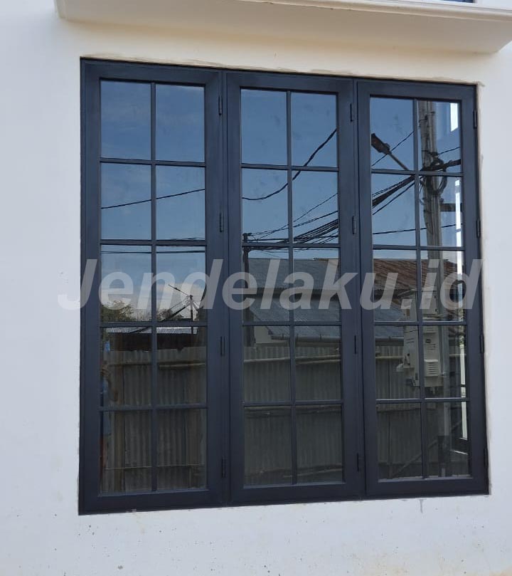 Jendela Casement Aluminium Hitam 3 Daun