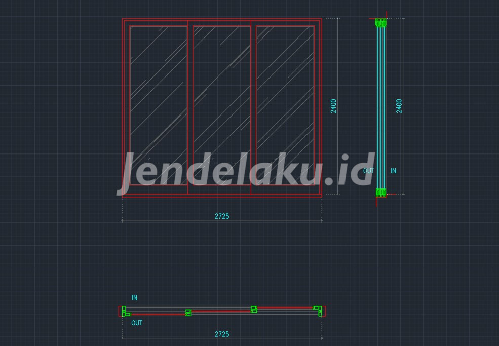 Detail Pintu Geser Aluminium 3 Daun Autocad