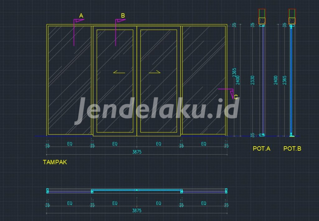 Download Detail Pintu Geser Aluminium DWG AutoCAD