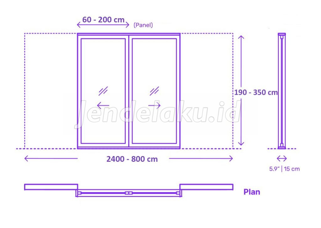 Ukuran Pintu Sliding 2 Daun Pocket Model ke 2